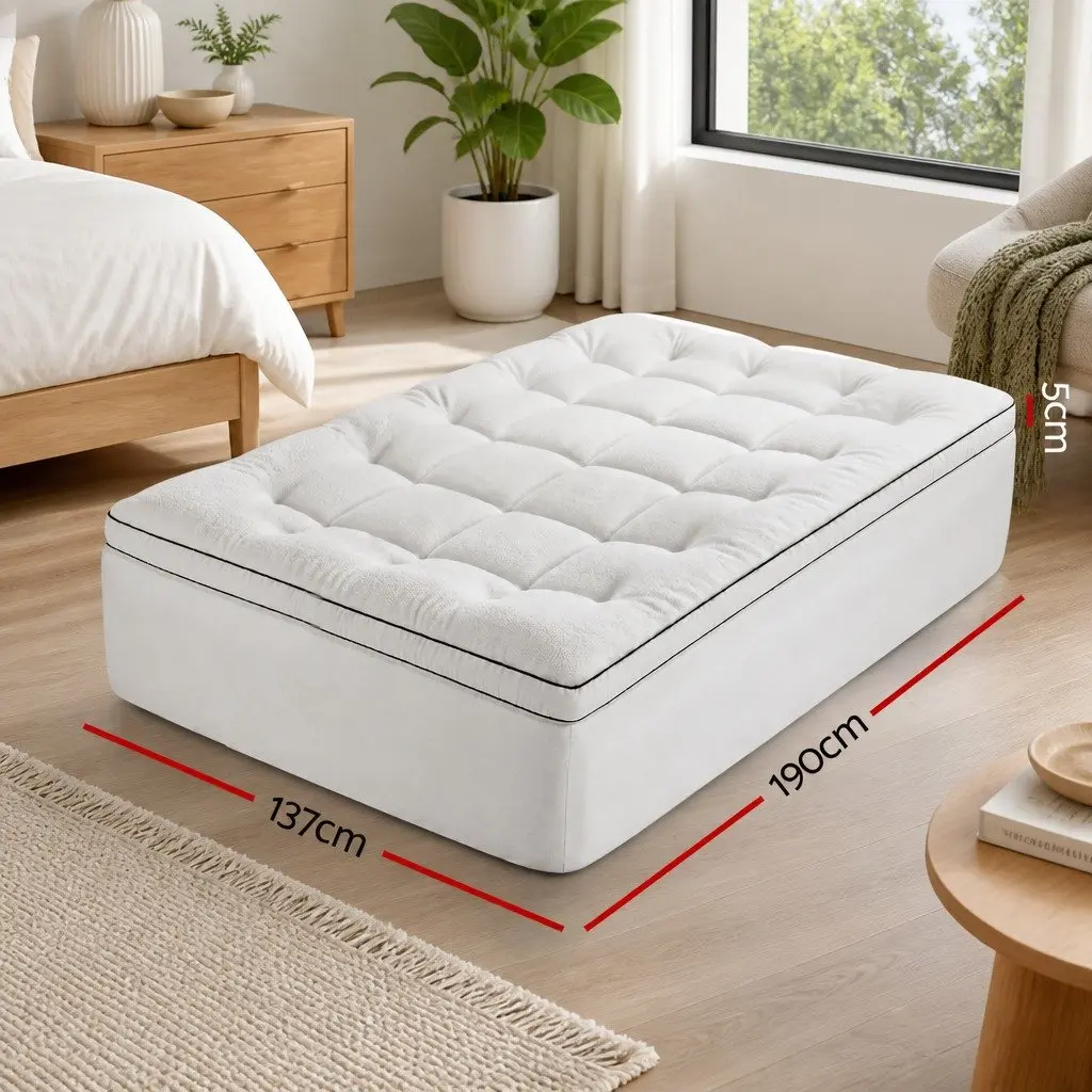 Double Mattress Topper 5cm Coral Fleece Hollow Fiber Support White