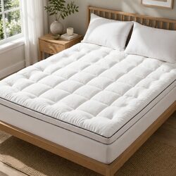 King Mattress Topper 5cm Pillowtop Coral Fleece Fitted Elastic Skirt Support