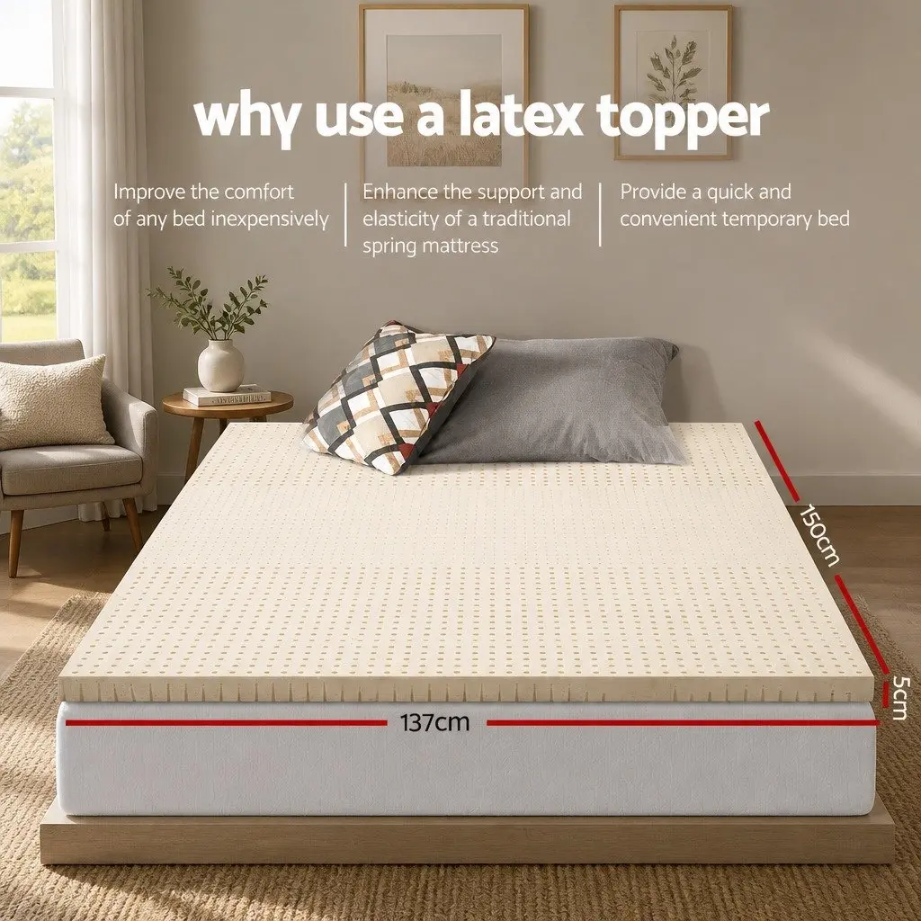 Latex Mattress Topper 5cm Thick Double Bed Pad Cooling White