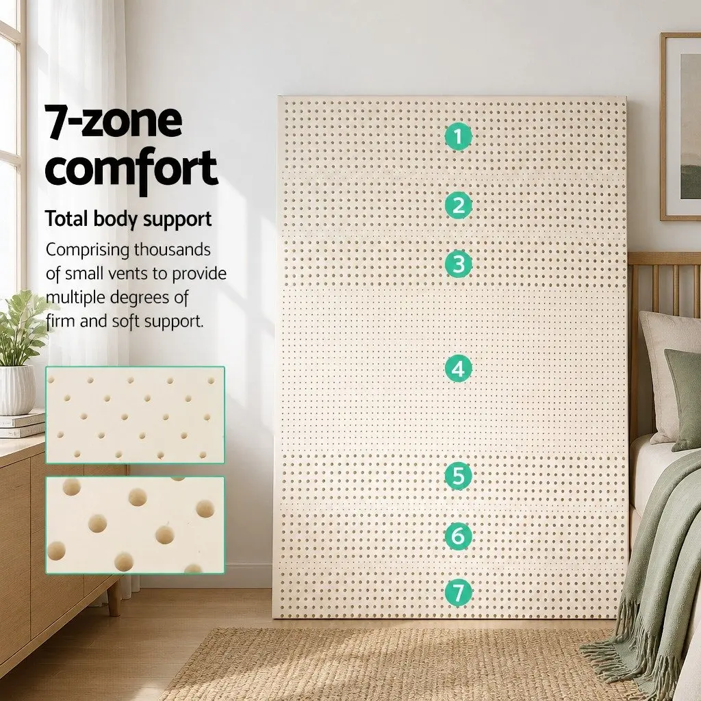 Queen Mattress Topper Latex 5cm Thick 7 Zone Cooling Pad Beige