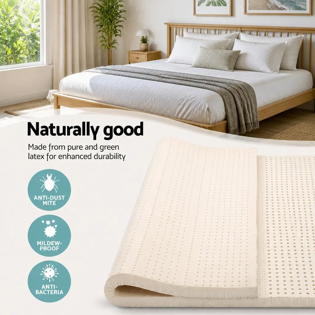 Queen Mattress Topper Latex 5cm Thick 7 Zone Cooling Pad Beige