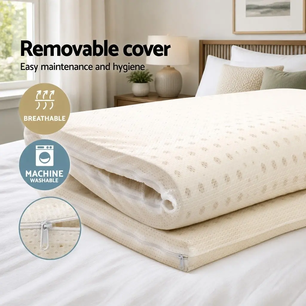 Queen Mattress Topper Latex 5cm Thick 7 Zone Cooling Pad Beige