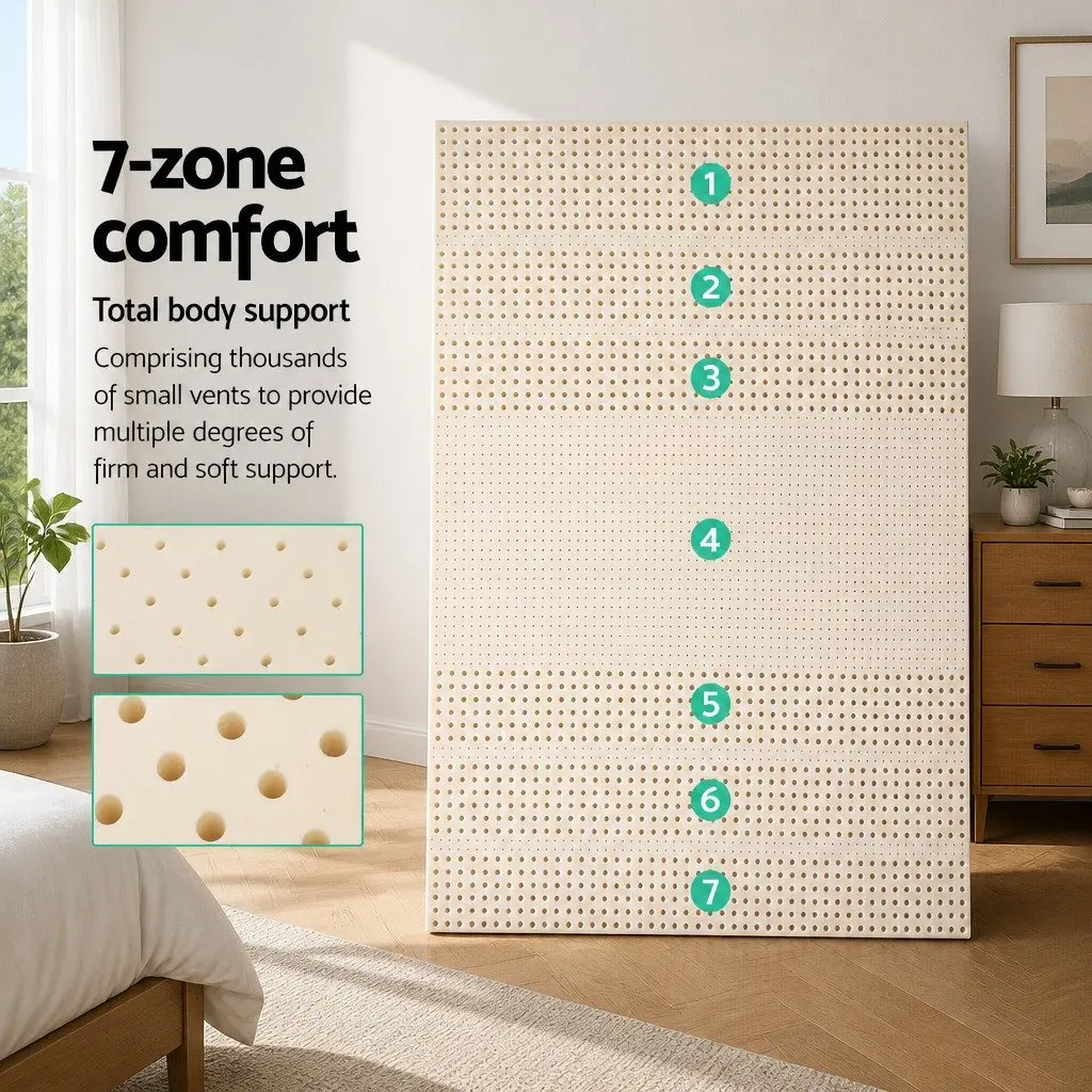 Latex Mattress Topper Queen 7.5cm 7-Zone Pressure Relief Cooling Breathable
