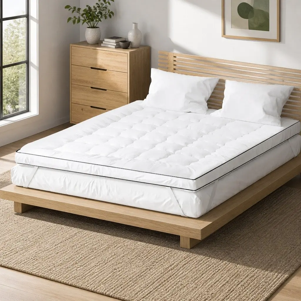 Mattress Topper Pillowtop 5cm Thick Double Bed Pad White Machine Washable Breathable