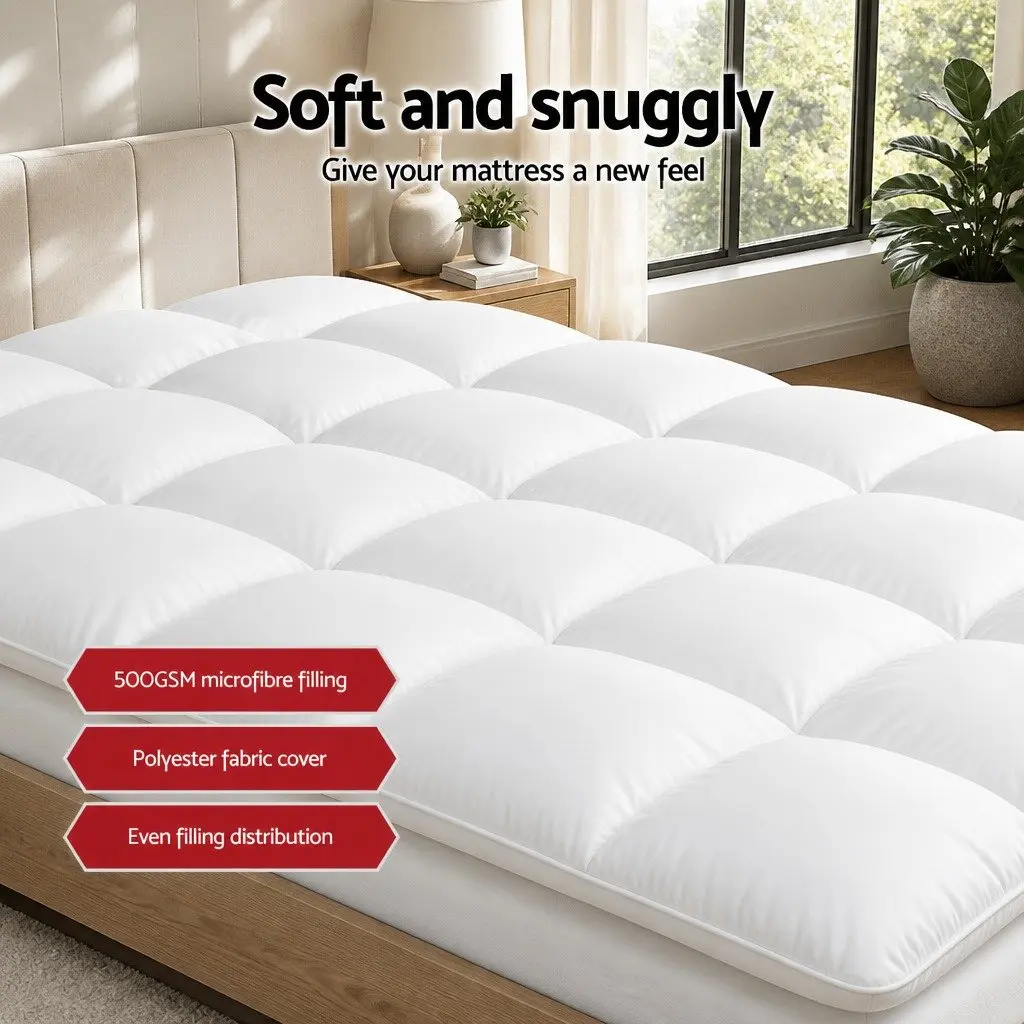 Mattress Topper Pillowtop 5cm Thick Double Bed Pad White Machine Washable Breathable
