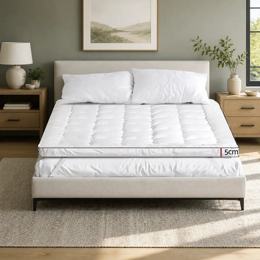 Mattress Topper Pillowtop 5cm Thick Double Bed Pad White Machine Washable Breathable