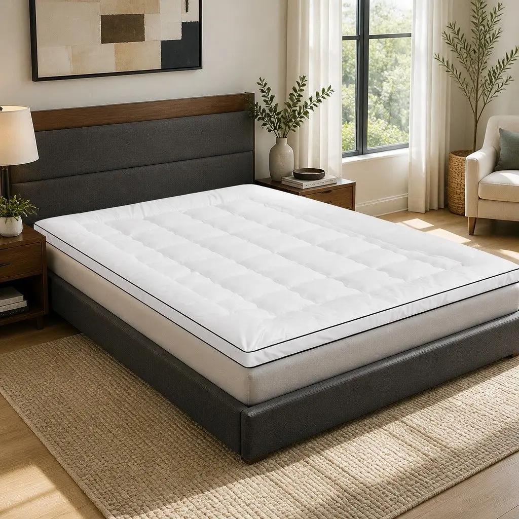 Mattress Topper Pillowtop 5cm Thick Double Bed Pad White Machine Washable Breathable