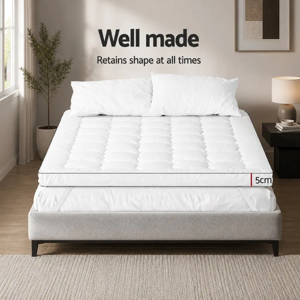 Mattress Topper Pillowtop 5cm Thick King Single Breathable Microfibre White