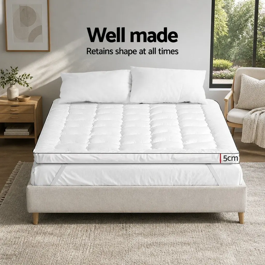 Mattress Topper Pillowtop 5cm Thick King Single Breathable Microfibre White