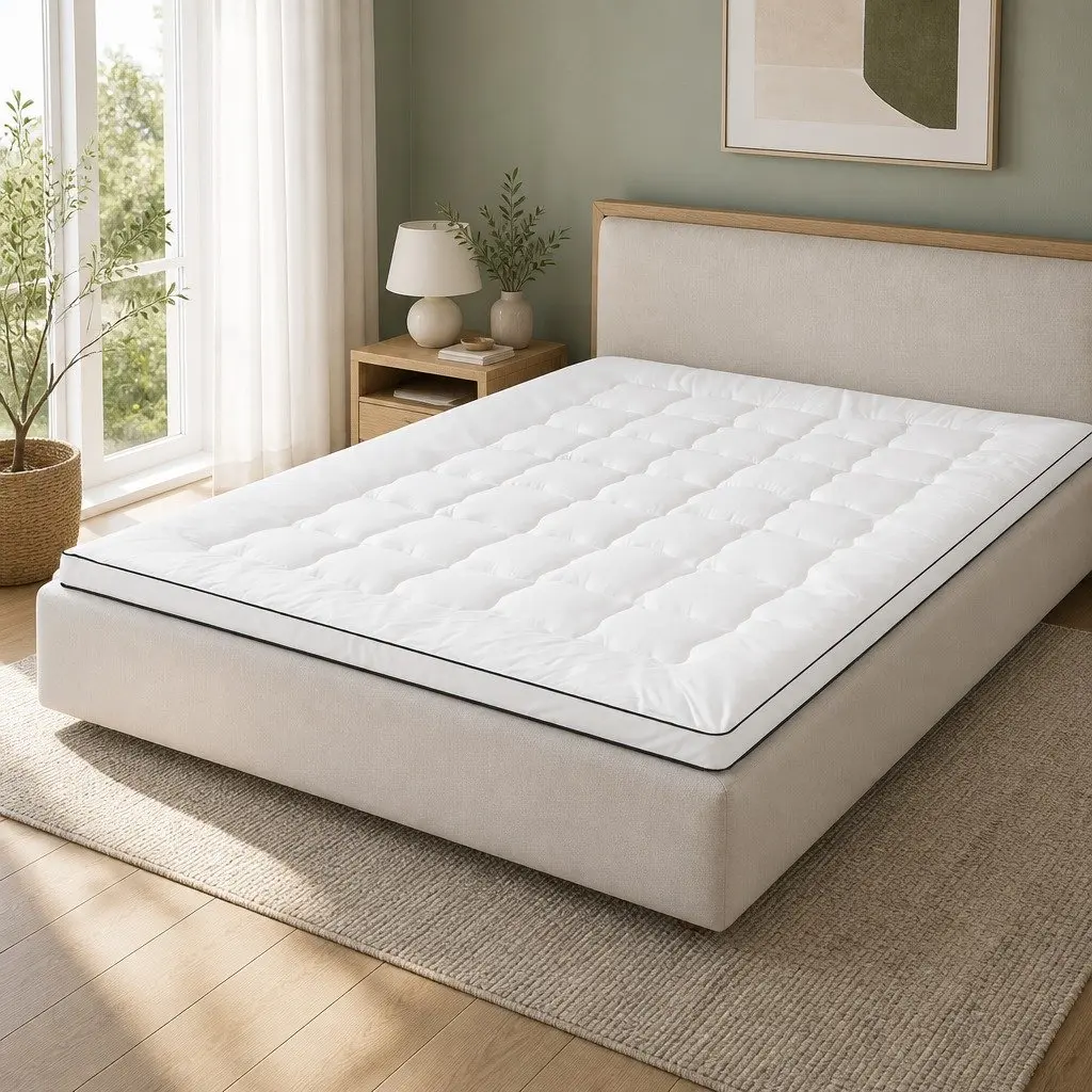 Mattress Topper Comfort 5cm Queen White Microfibre Pad Breathable Machine Washable