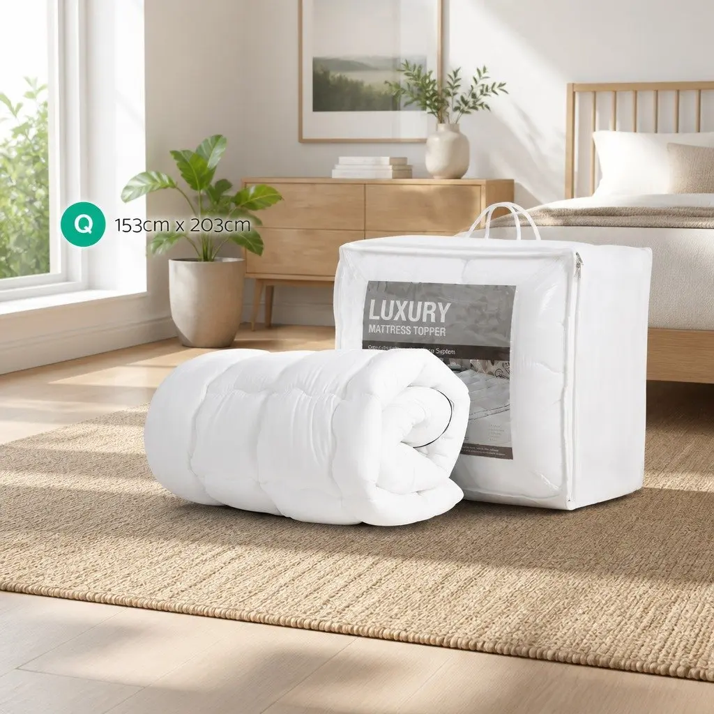 Mattress Topper Comfort 5cm Queen White Microfibre Pad Breathable Machine Washable