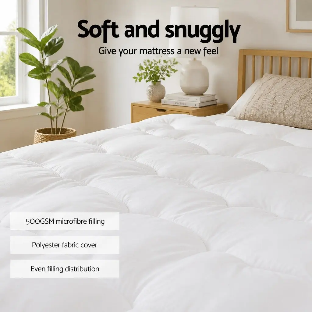 Mattress Topper Comfort 5cm Queen White Microfibre Pad Breathable Machine Washable