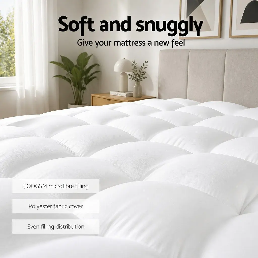 Mattress Topper Comfort 5cm Queen White Microfibre Pad Breathable Machine Washable