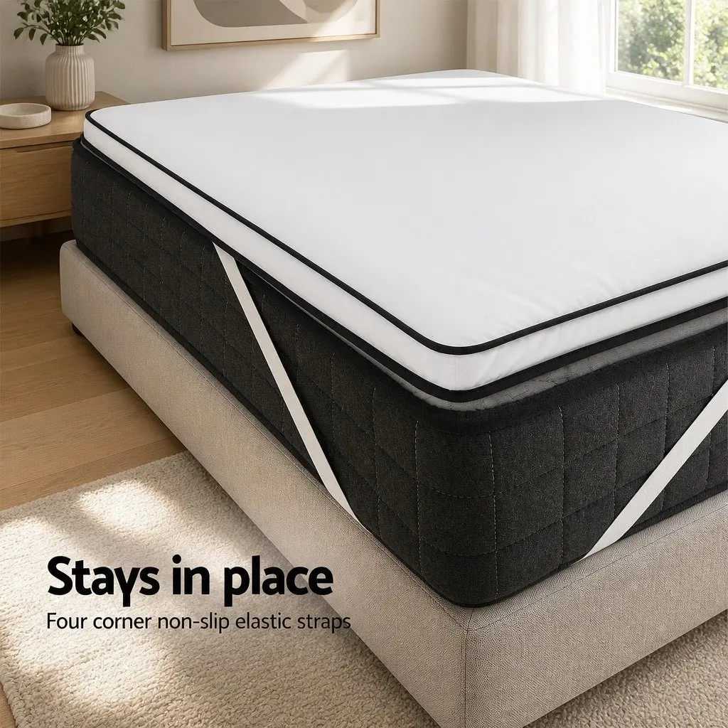 Mattress Topper Comfort 5cm Queen White Microfibre Pad Breathable Machine Washable