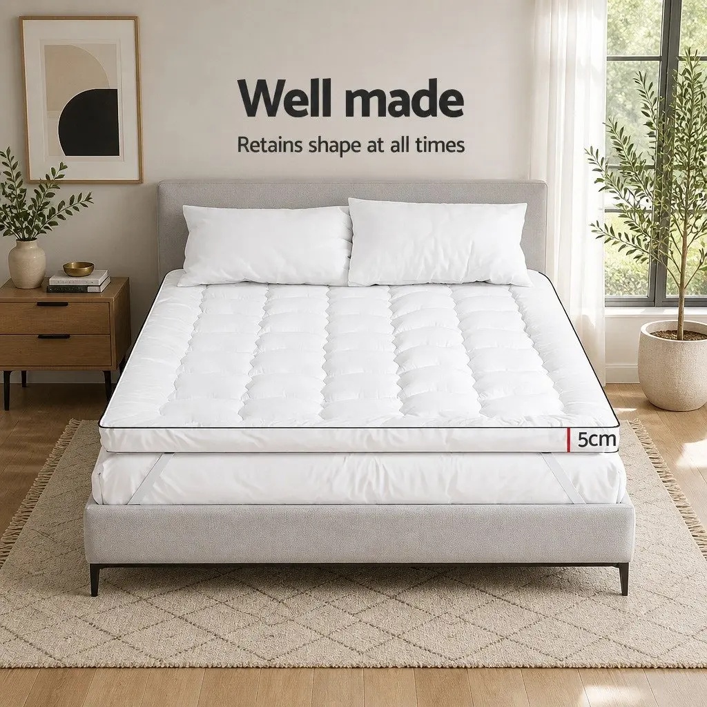 Mattress Topper Comfort 5cm Queen White Microfibre Pad Breathable Machine Washable