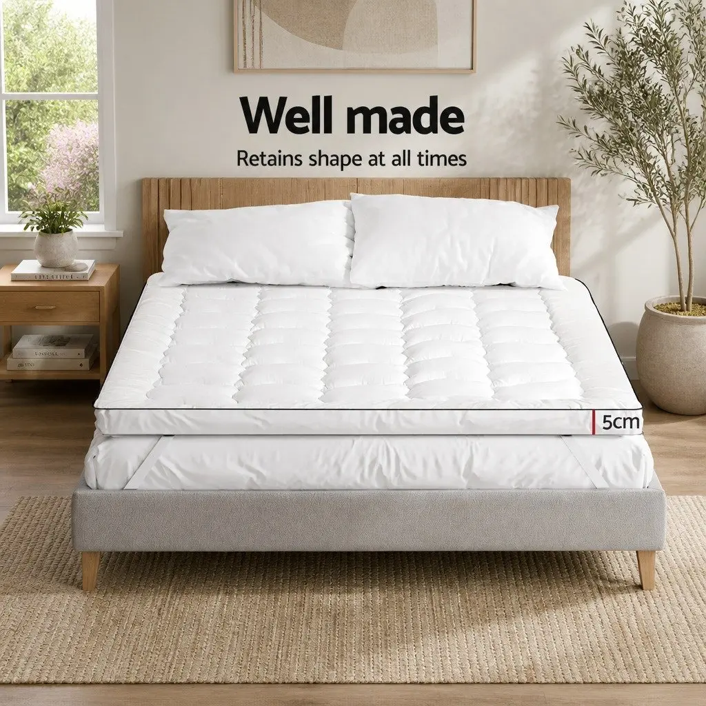Mattress Topper Breathable Microfibre 5cm Single Bed Pad White