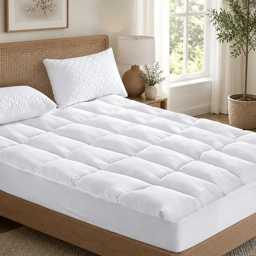 Pillowtop Mattress Topper 5cm Thick Double Bed Pad White Microfibre Filling Fitted