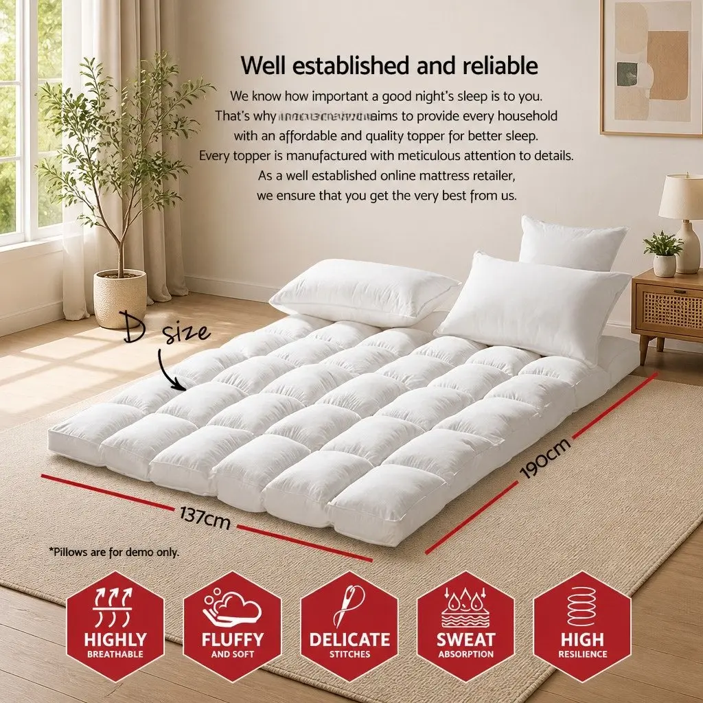 Pillowtop Mattress Topper 5cm Thick Double Bed Pad White Microfibre Filling Fitted