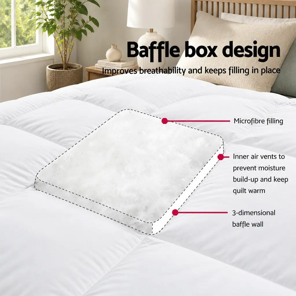 Pillowtop Mattress Topper 5cm Thick Double Bed Pad White Microfibre Filling Fitted