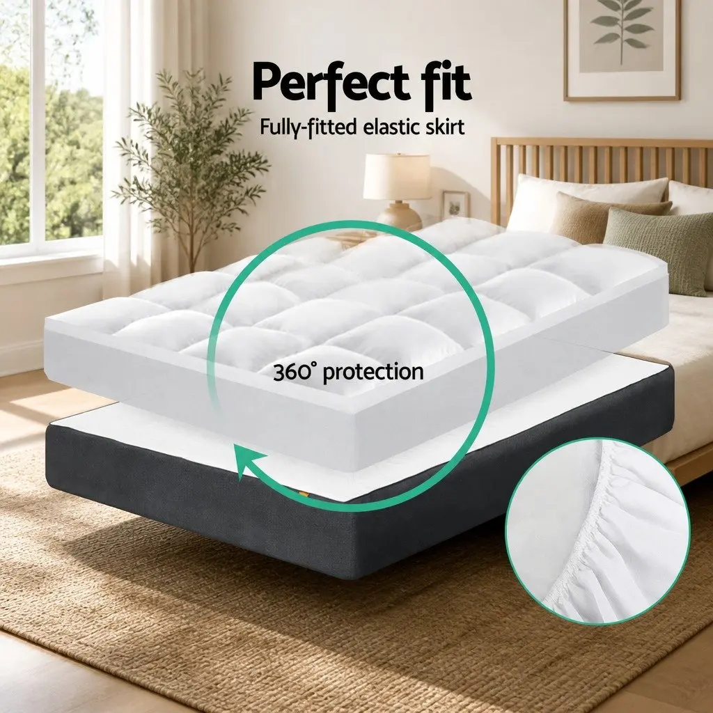 Pillowtop Mattress Topper 5cm Thick Double Bed Pad White Microfibre Filling Fitted