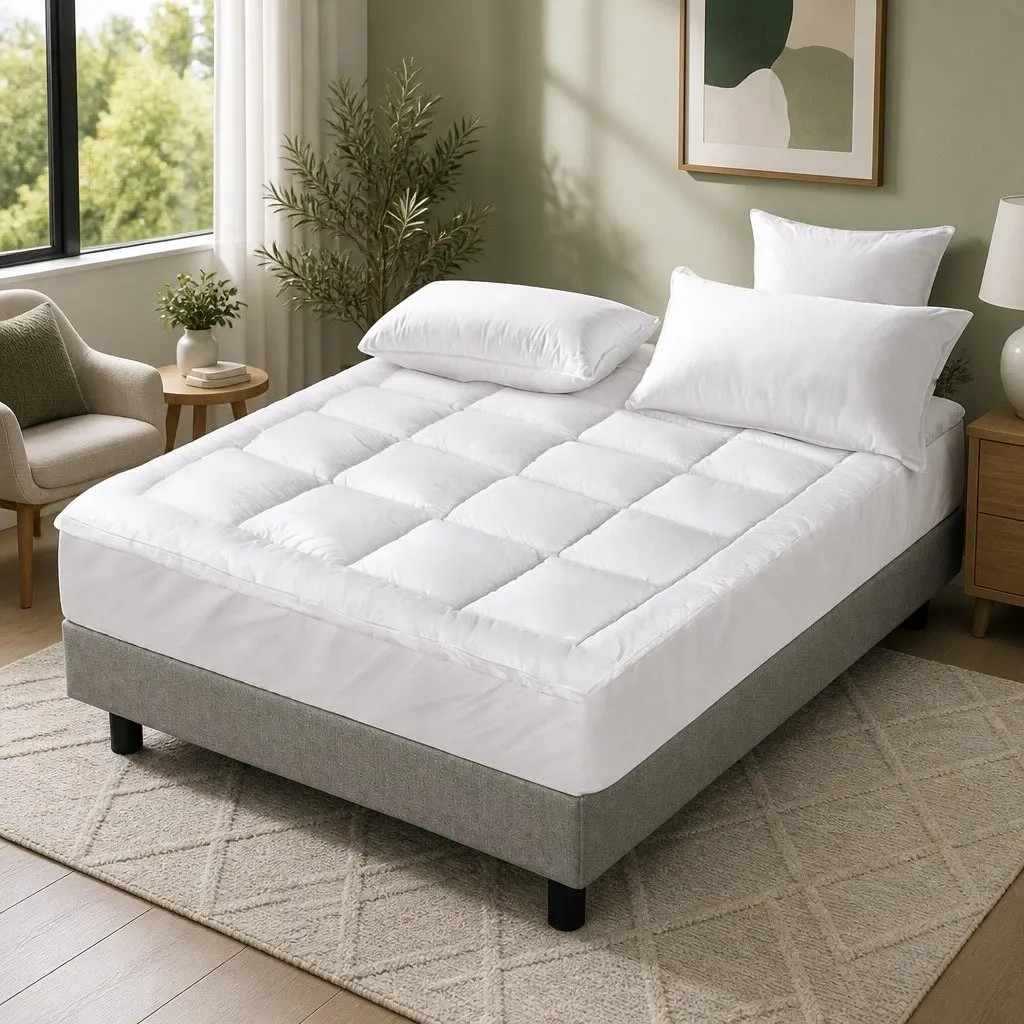 Pillowtop Mattress Topper 5cm Thick Double Bed Pad White Microfibre Filling Fitted