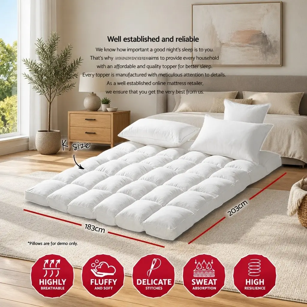 Pillowtop Mattress Topper King 5cm Thick White Microfibre Filling 45cm Deep Pocket