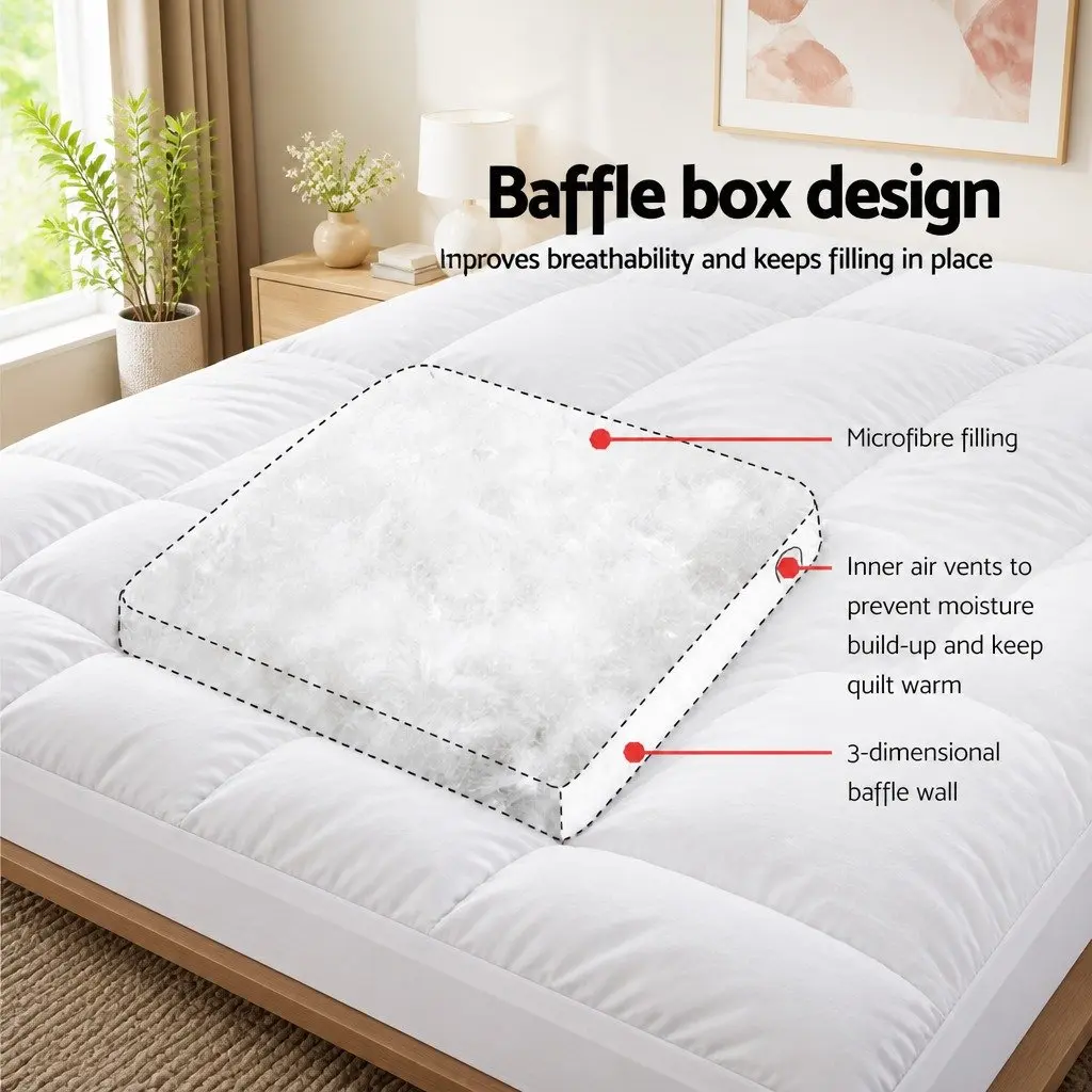 Pillowtop Mattress Topper King 5cm Thick White Microfibre Filling 45cm Deep Pocket