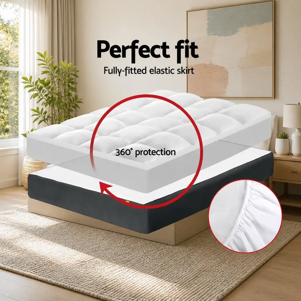 Pillowtop Mattress Topper King 5cm Thick White Microfibre Filling 45cm Deep Pocket