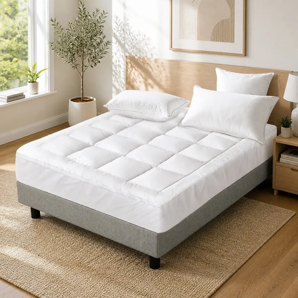 Mattress Topper Pillowtop 5cm Thick Queen Size White Microfibre