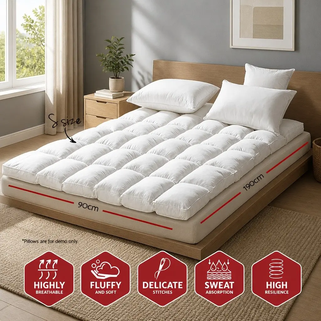 Pillowtop Mattress Topper Single Bed 5cm Thick Microfibre Filling White