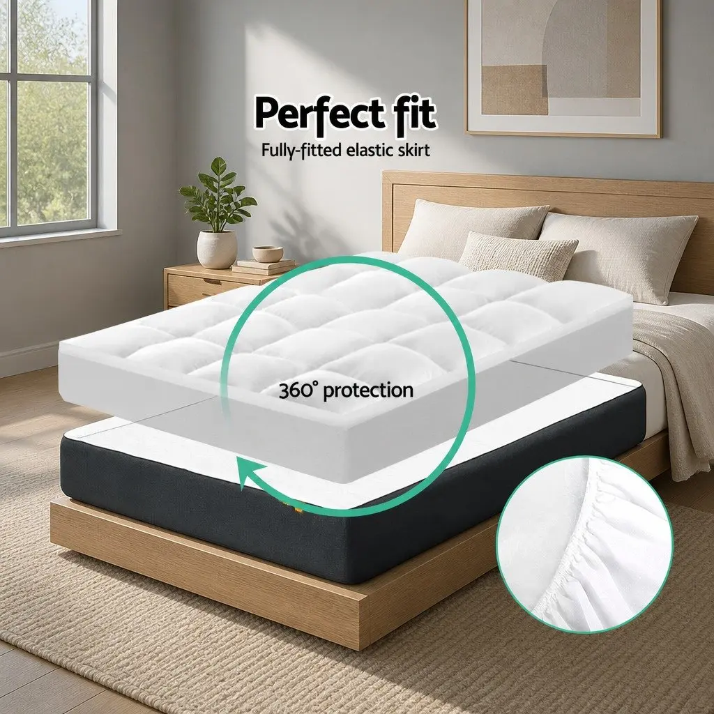 Pillowtop Mattress Topper Single Bed 5cm Thick Microfibre Filling White