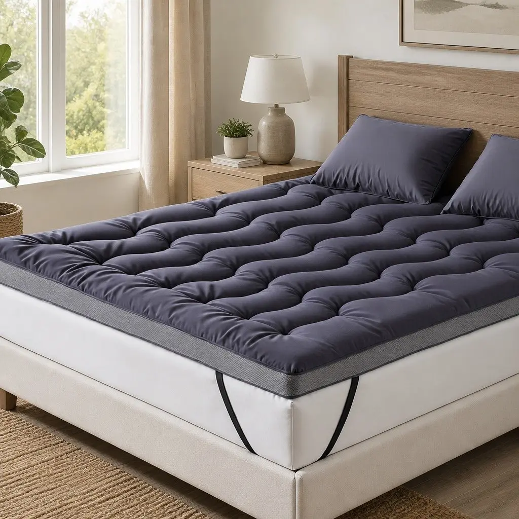 Mattress Topper 5cm Pillowtop Charcoal Grey Bamboo Polyester Fibre