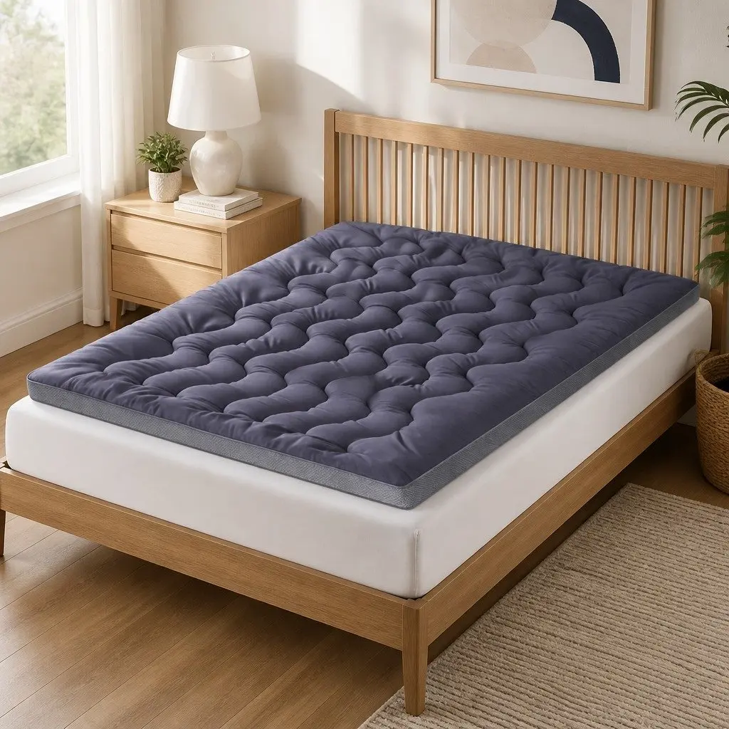 Mattress Topper 5cm Pillowtop Charcoal Grey Bamboo Polyester Fibre