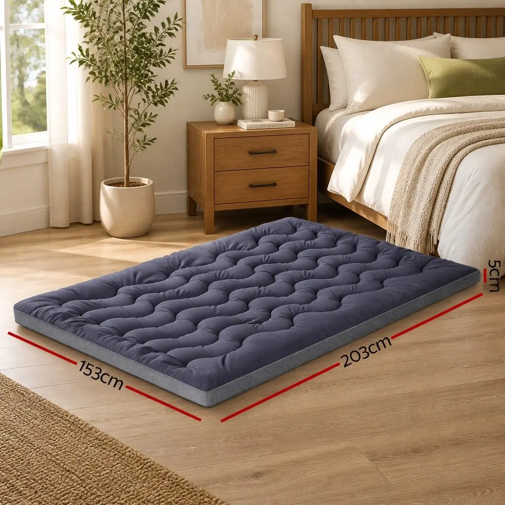 Mattress Topper 5cm Pillowtop Charcoal Grey Bamboo Polyester Fibre