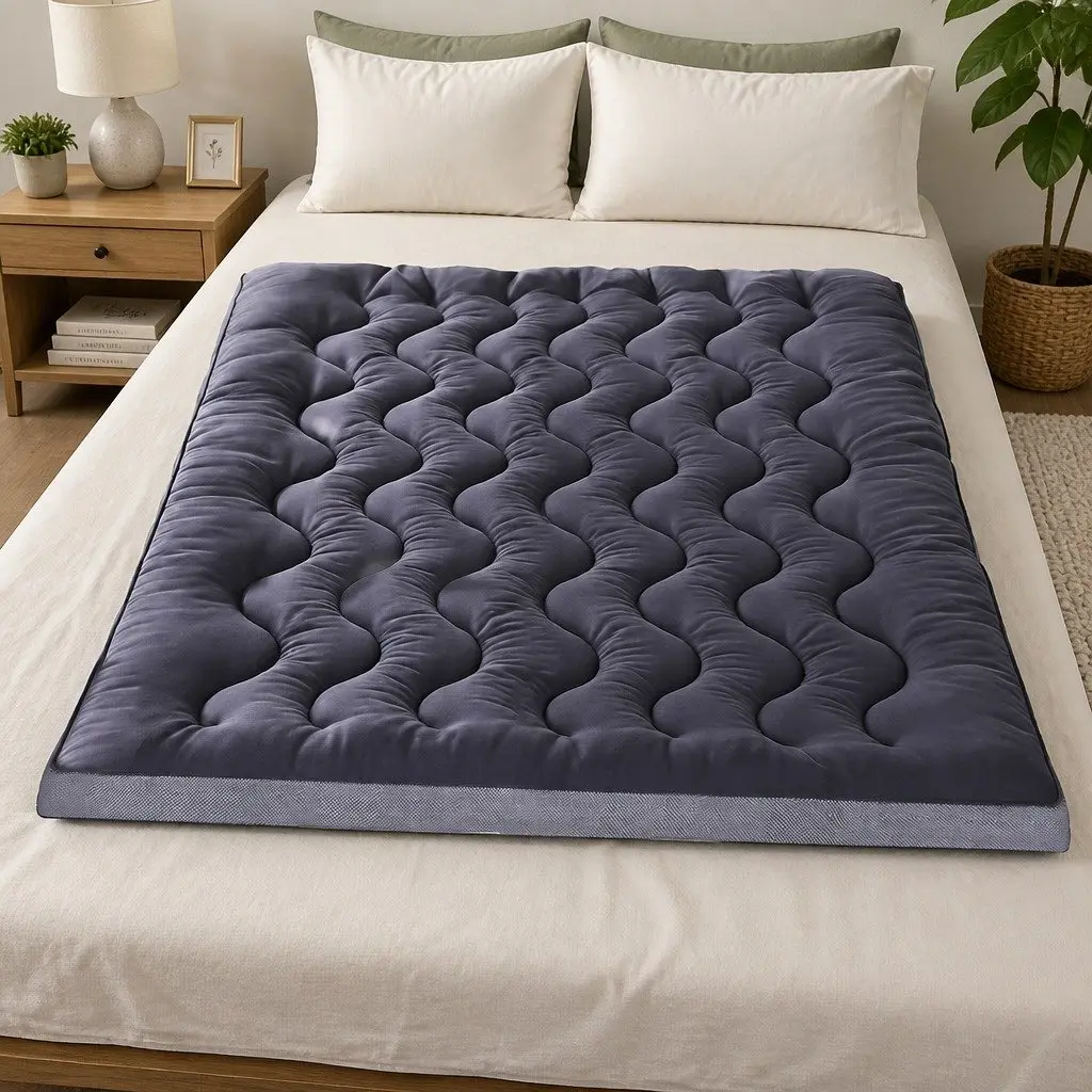 Mattress Topper 5cm Pillowtop Charcoal Grey Bamboo Polyester Fibre