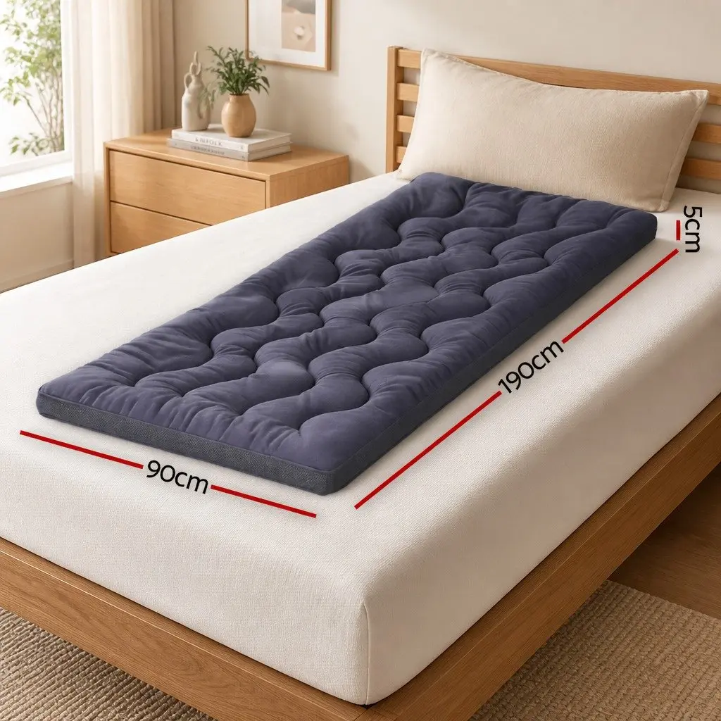 Mattress Topper Pillowtop 5cm Single Bed Pad Breathable Grey