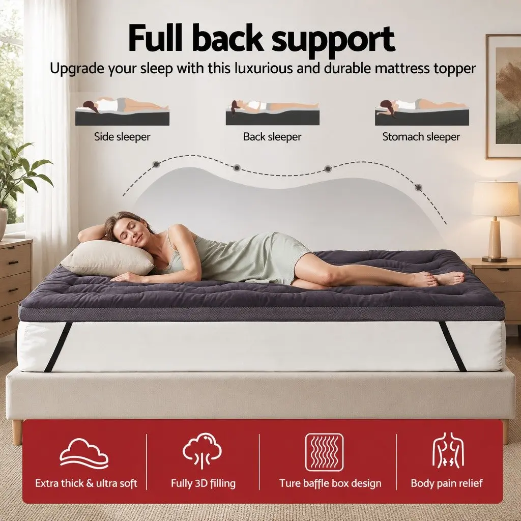 Mattress Topper Pillowtop 5cm Single Bed Pad Breathable Grey