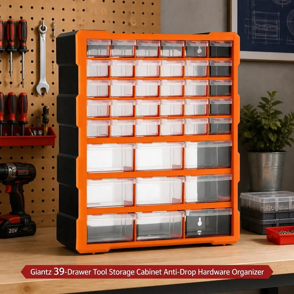 39-Drawer Tool Storage Cabinet Organizer for Small Parts and Hardware Black with Orange Accents