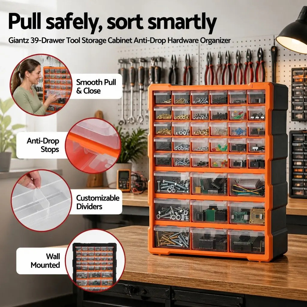 39-Drawer Tool Storage Cabinet Organizer for Small Parts and Hardware Black with Orange Accents