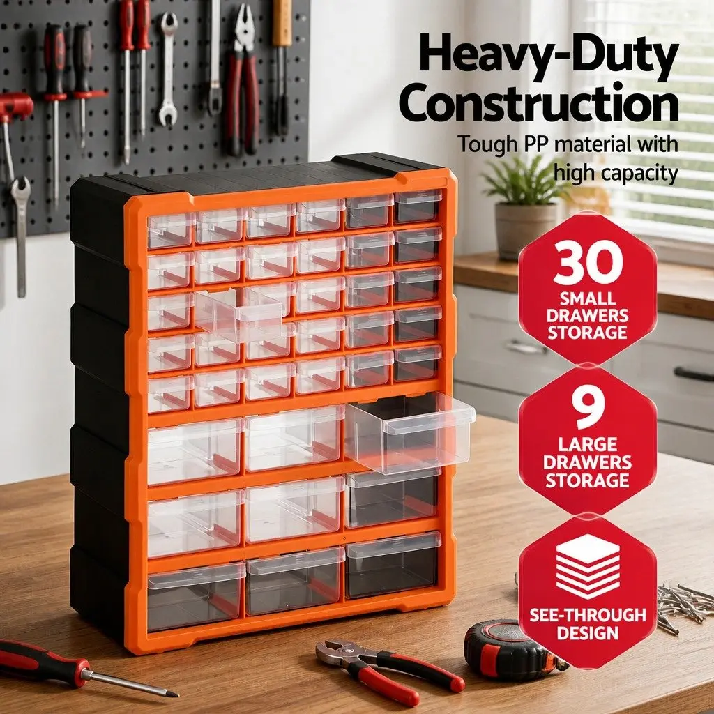 39-Drawer Tool Storage Cabinet Organizer for Small Parts and Hardware Black with Orange Accents