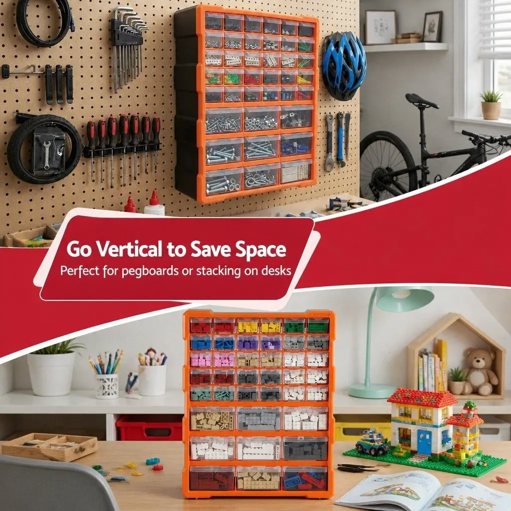 39-Drawer Tool Storage Cabinet Organizer for Small Parts and Hardware Black with Orange Accents