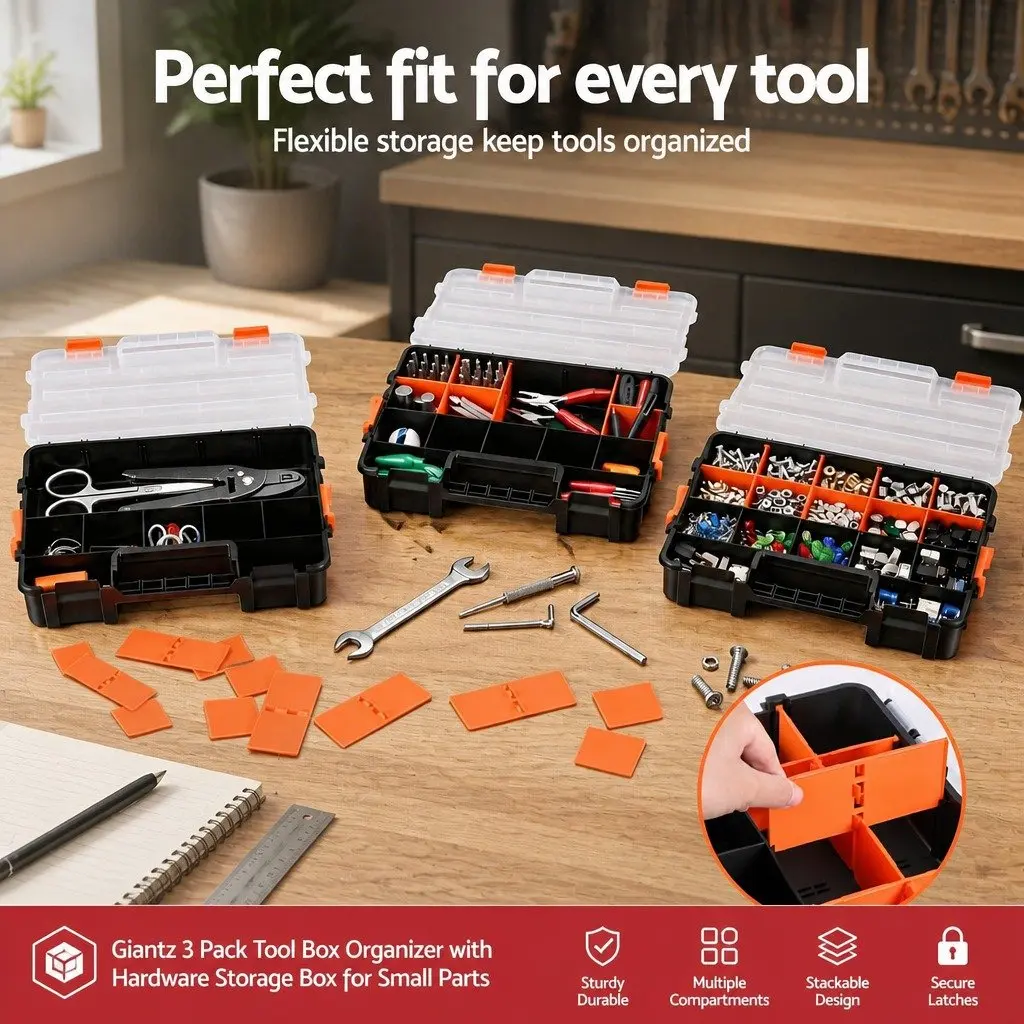 3 Pack Tool Box Organizer Small Parts Hardware Storage Boxes with Latches
