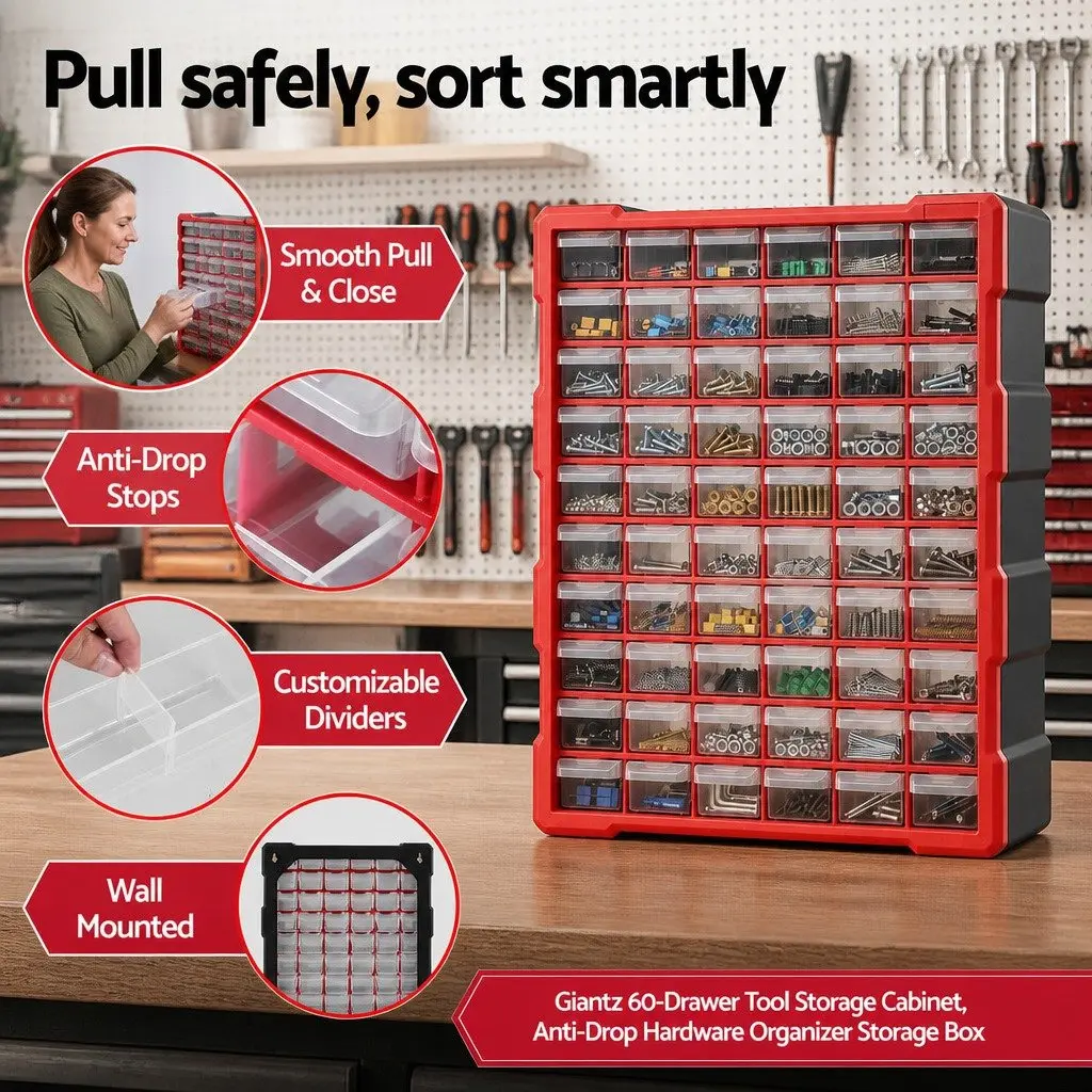 60-Drawer Tool Storage Cabinet Small Parts Organizer Wall-Mount Stackable