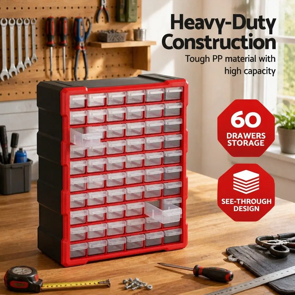 60-Drawer Tool Storage Cabinet Small Parts Organizer Wall-Mount Stackable