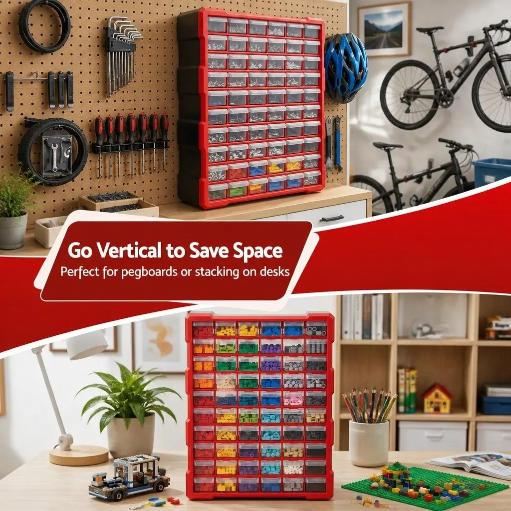 60-Drawer Tool Storage Cabinet Small Parts Organizer Wall-Mount Stackable