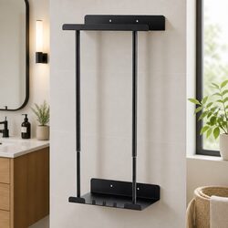 Adjustable Wall Mounted Towel Rack 3 Hooks Bathroom Storage Organizer Expandable