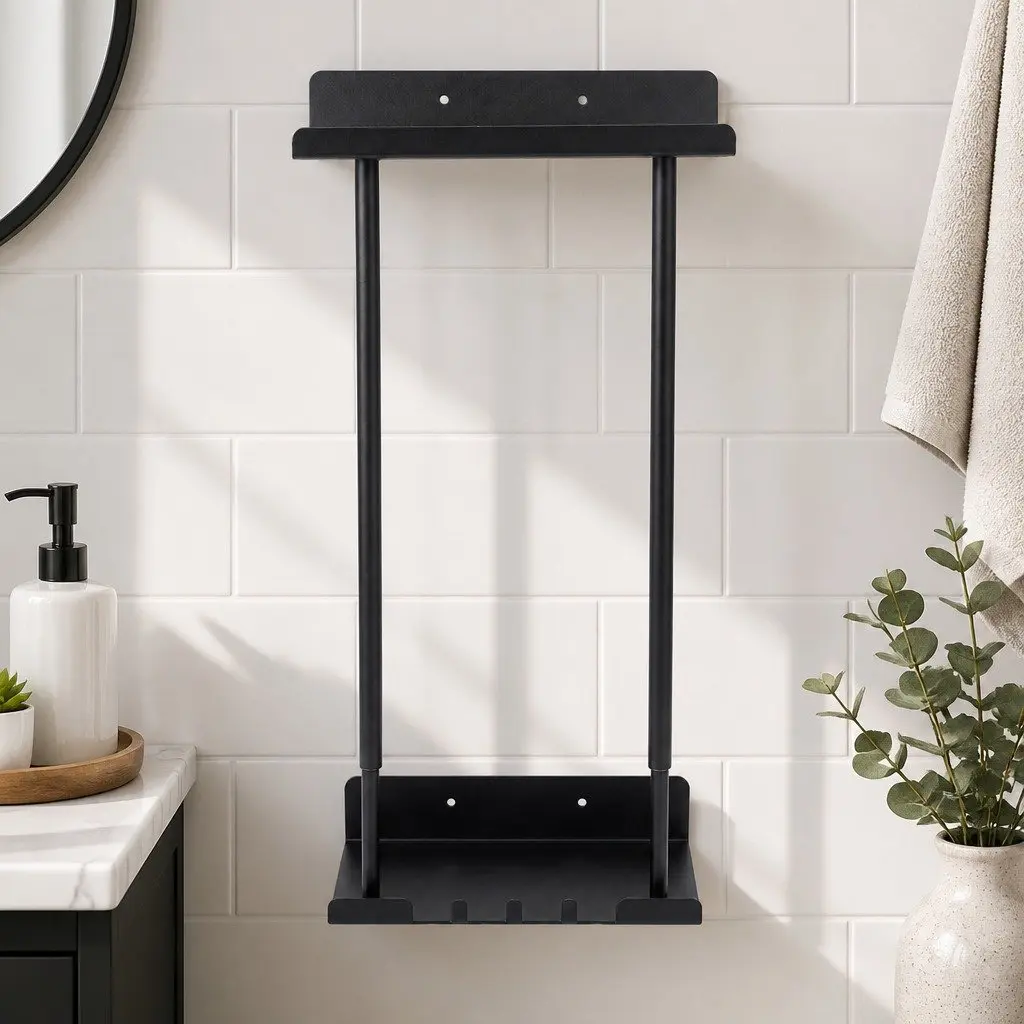 Adjustable Wall Mounted Towel Rack 3 Hooks Bathroom Storage Organizer Expandable