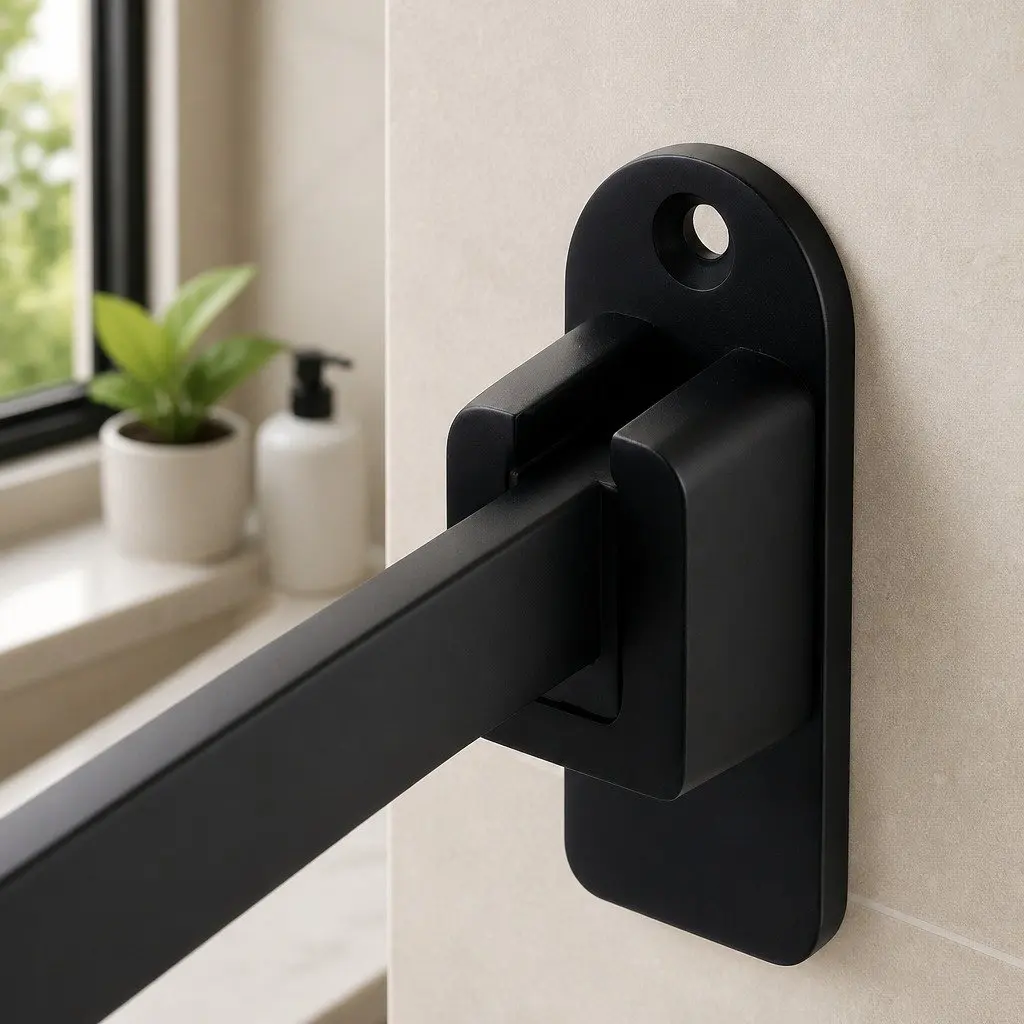 Wall Mounted Towel Rack Bathroom 2 Bar Storage Shelf Black Foldable Rail Holder