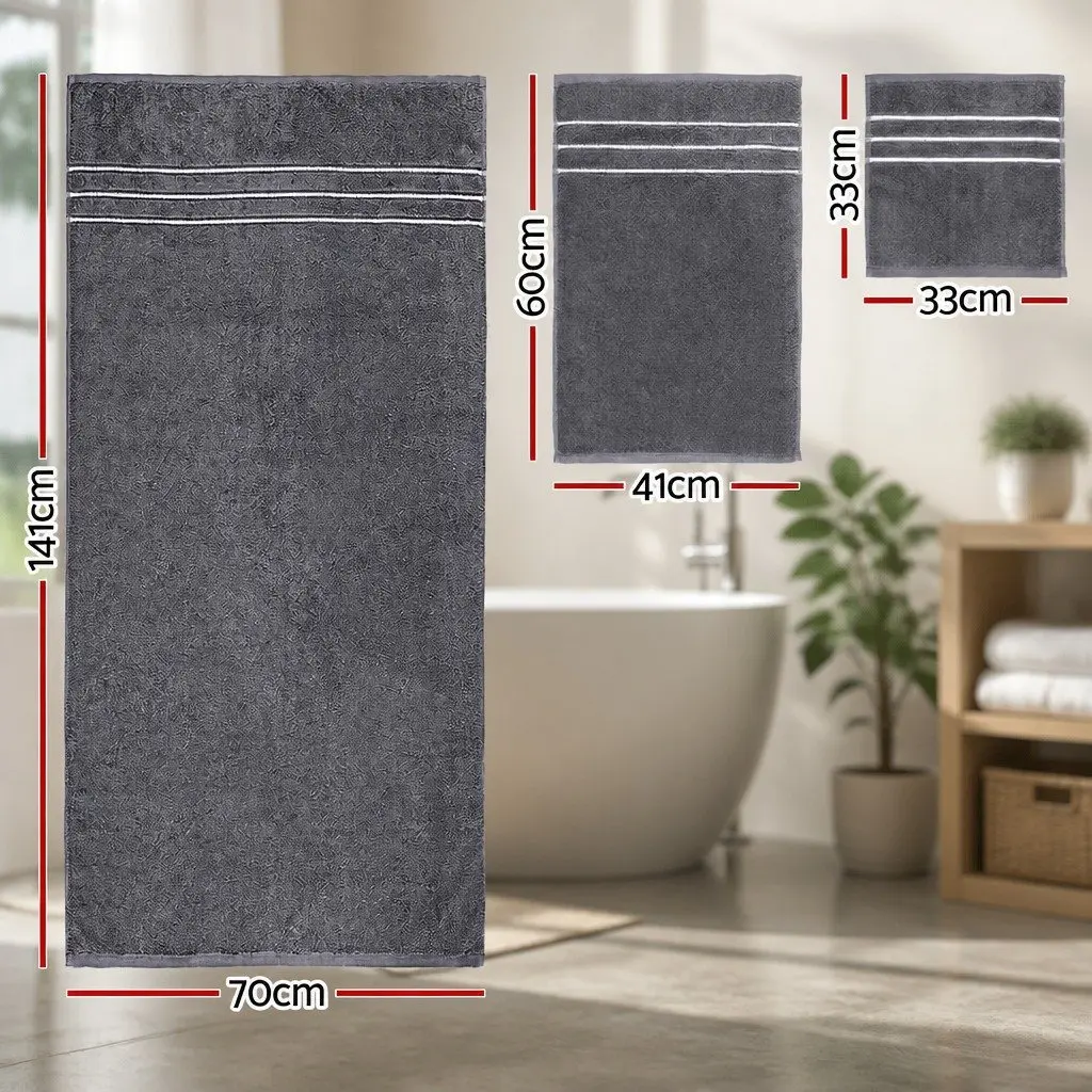 Bath Towels Set Cotton Grey 6 Piece 2 Bath 2 Hand 2 Washcloths