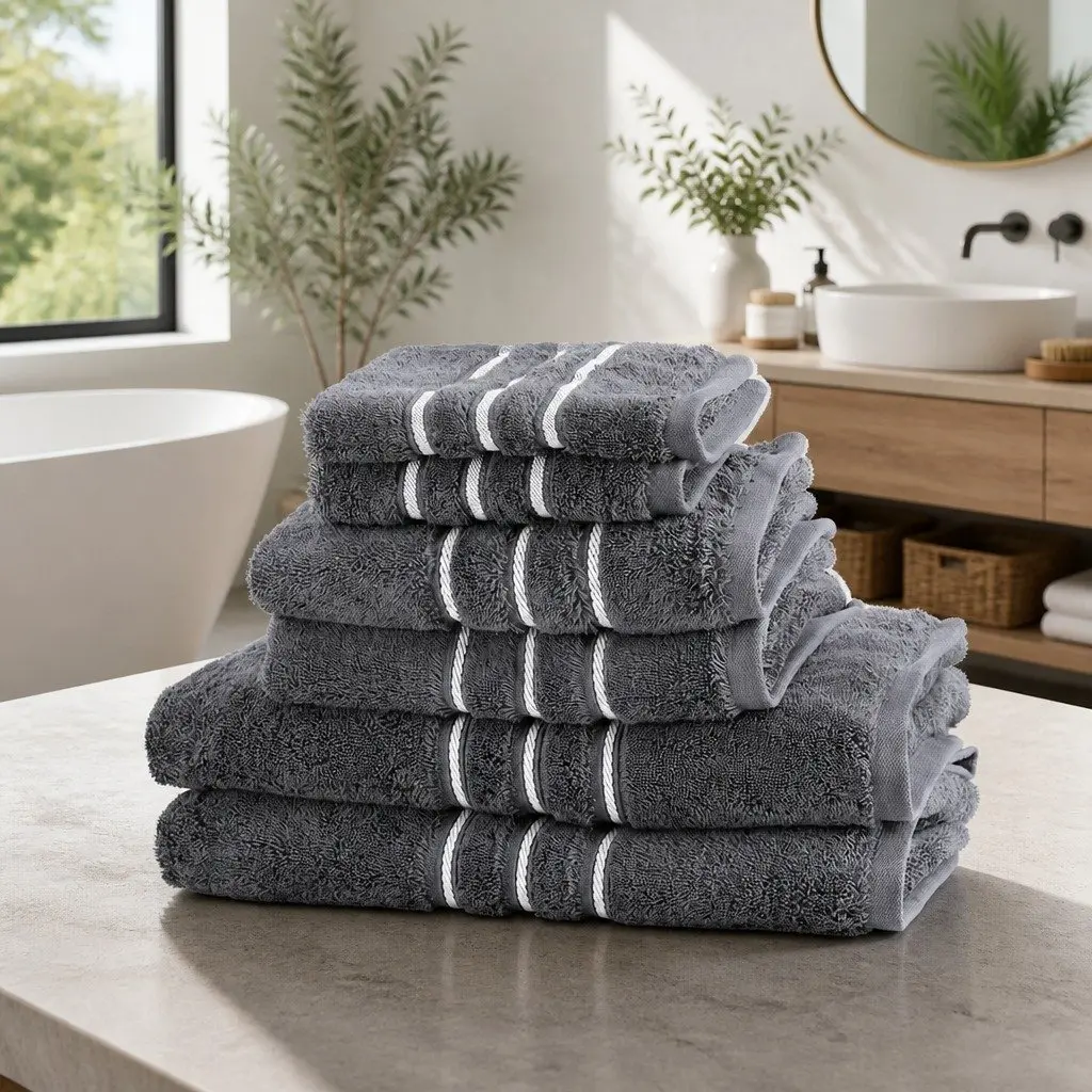 Bath Towels Set Cotton Grey 6 Piece 2 Bath 2 Hand 2 Washcloths